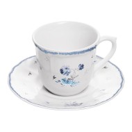 Xícara Avulsa 90ml de Café com Pires Florescer Azul Cerâmica 